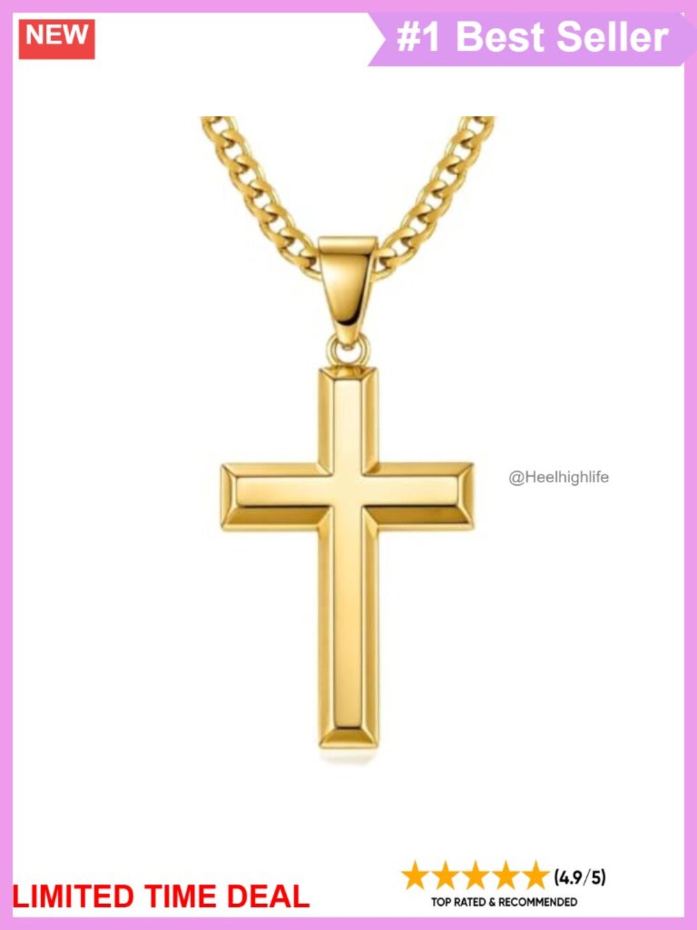 18K Gold Cross Necklace for Men Minimalist Pendant Christian Jewelry Gift